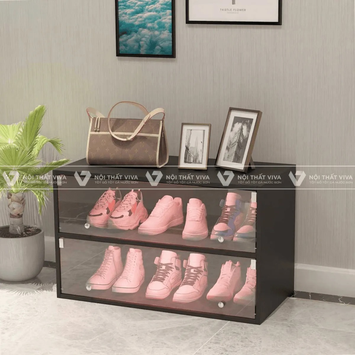  15+ mẫu tủ giày nhôm kính đẹp, thiết kế sang trọng từ trắng sứ đến vân gỗ