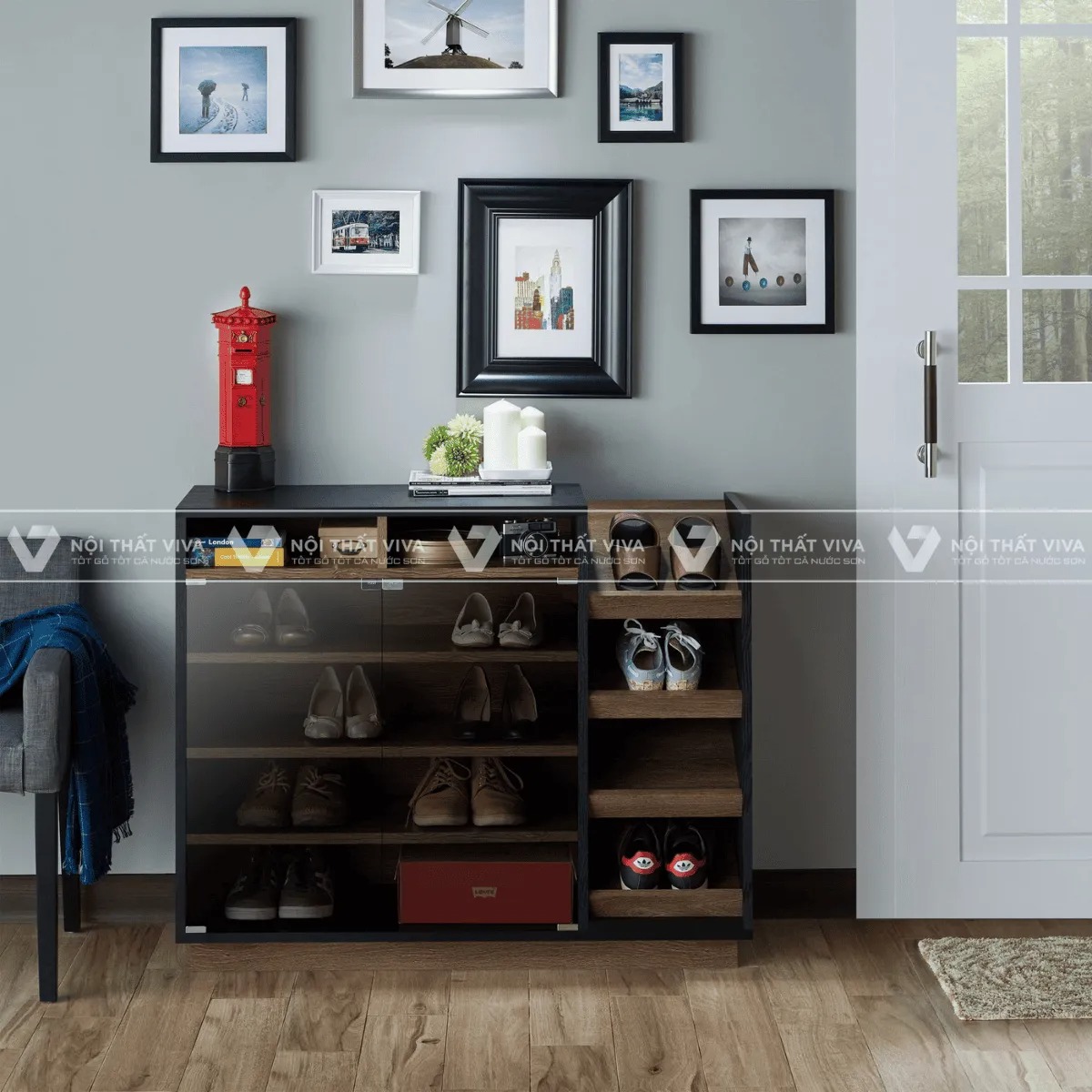  15+ mẫu tủ giày nhôm kính đẹp, thiết kế sang trọng từ trắng sứ đến vân gỗ