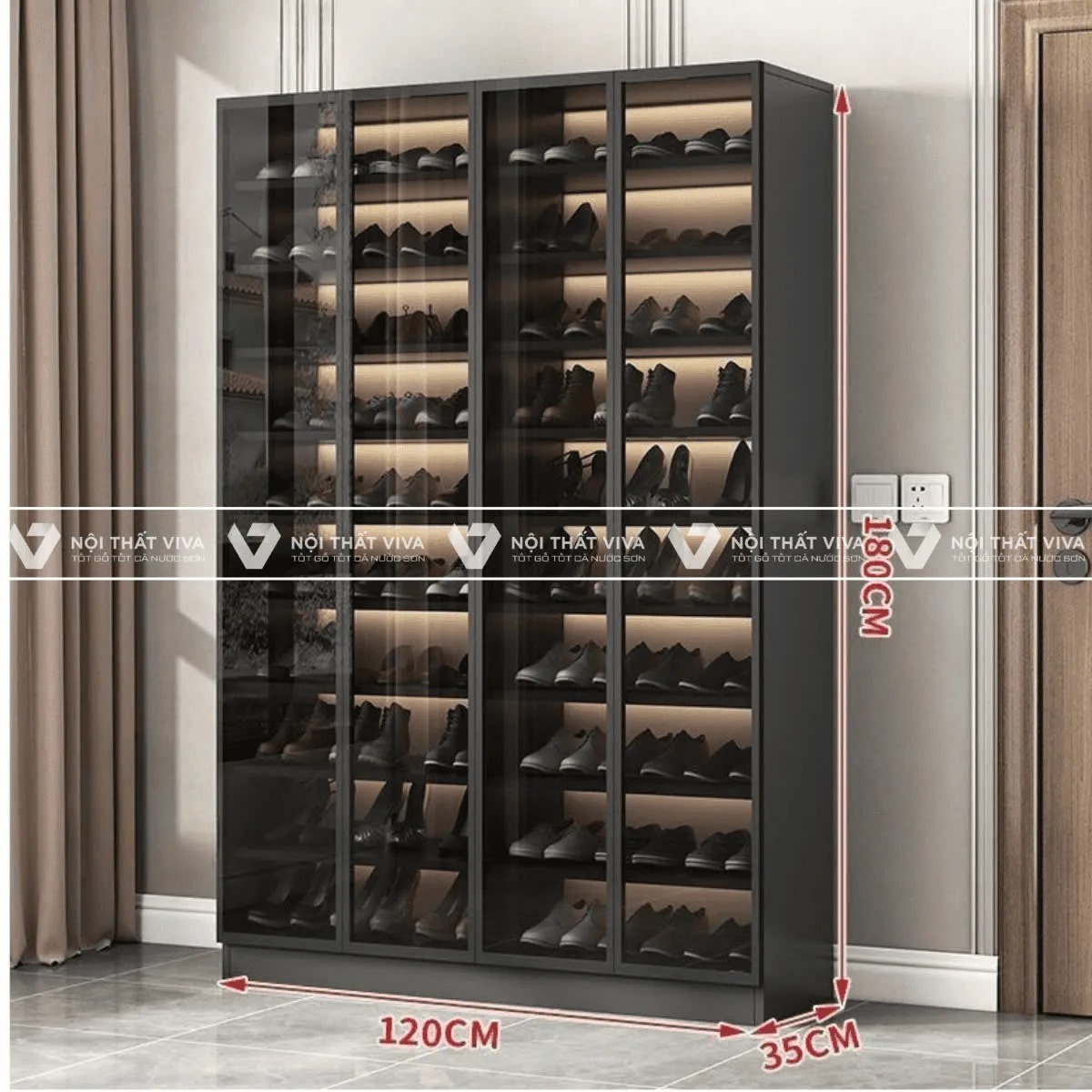  15+ mẫu tủ giày nhôm kính đẹp, thiết kế sang trọng từ trắng sứ đến vân gỗ