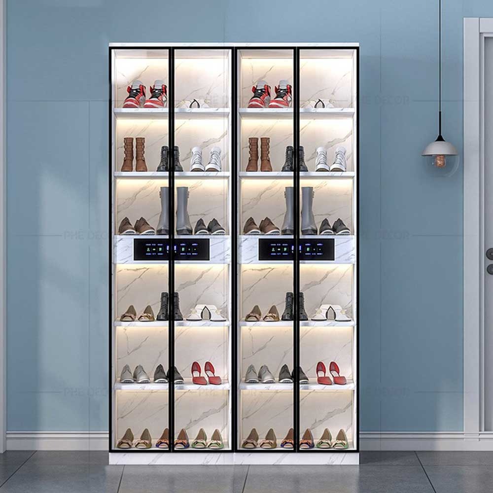  15+ mẫu tủ giày nhôm kính đẹp, thiết kế sang trọng từ trắng sứ đến vân gỗ