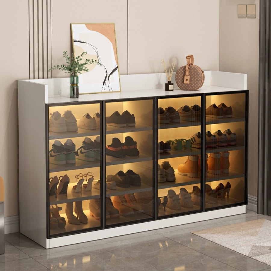  15+ mẫu tủ giày nhôm kính đẹp, thiết kế sang trọng từ trắng sứ đến vân gỗ