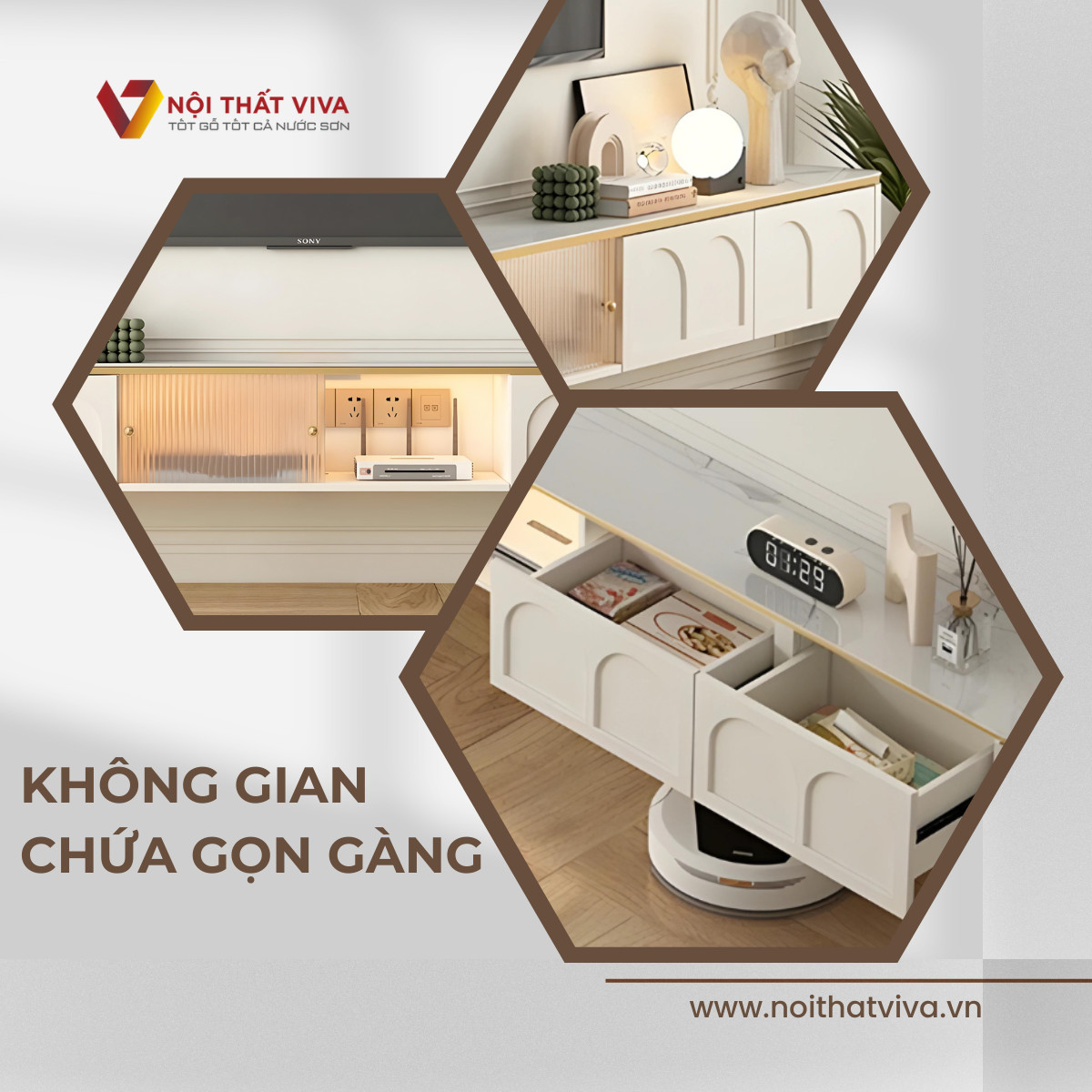 Kệ Tivi Treo Tường Phòng Khách Gỗ MDF Cánh Kính Sọc Hiện Đại