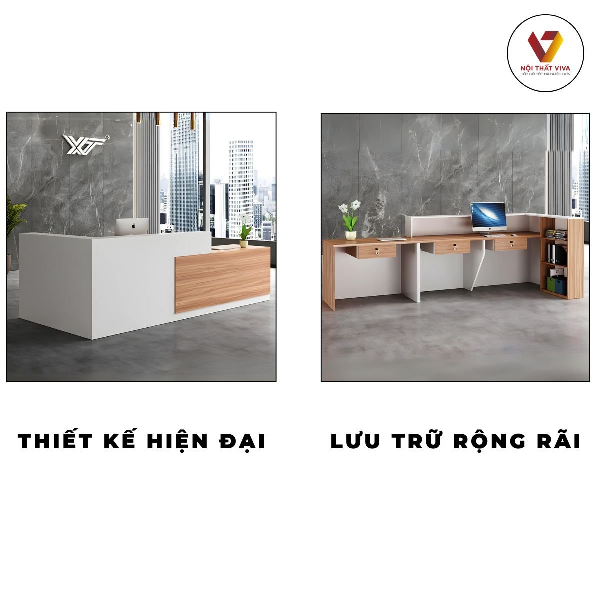 Bàn Quầy Tính Tiền Thiết Kế Bo Góc Chữ L Chất Liệu Gỗ Công Nghiệp MDF