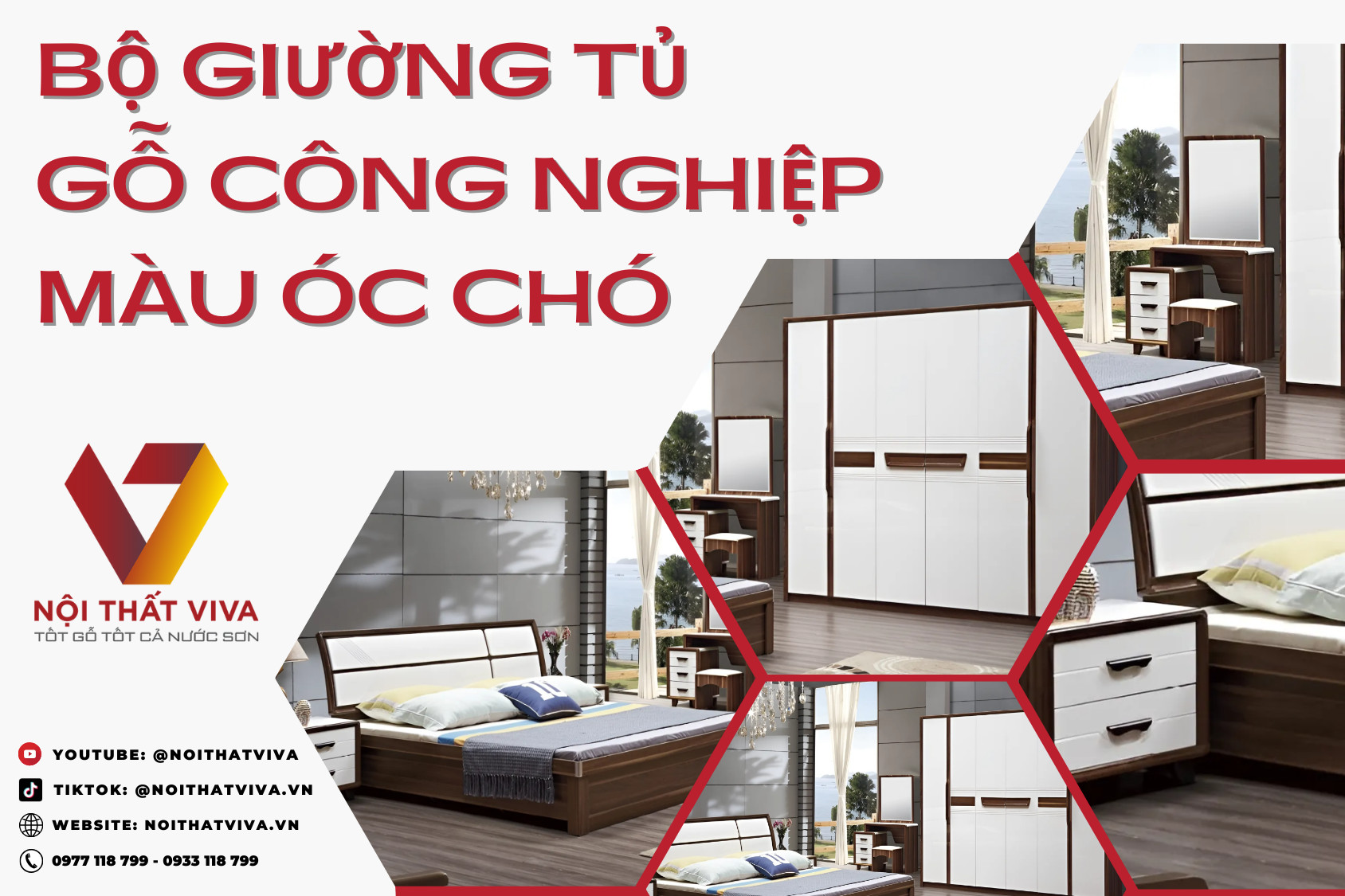Bộ Giường Tủ Gỗ Công Nghiệp Màu Óc Chó Kiểu Dáng Độc Đáo Hiện Đại