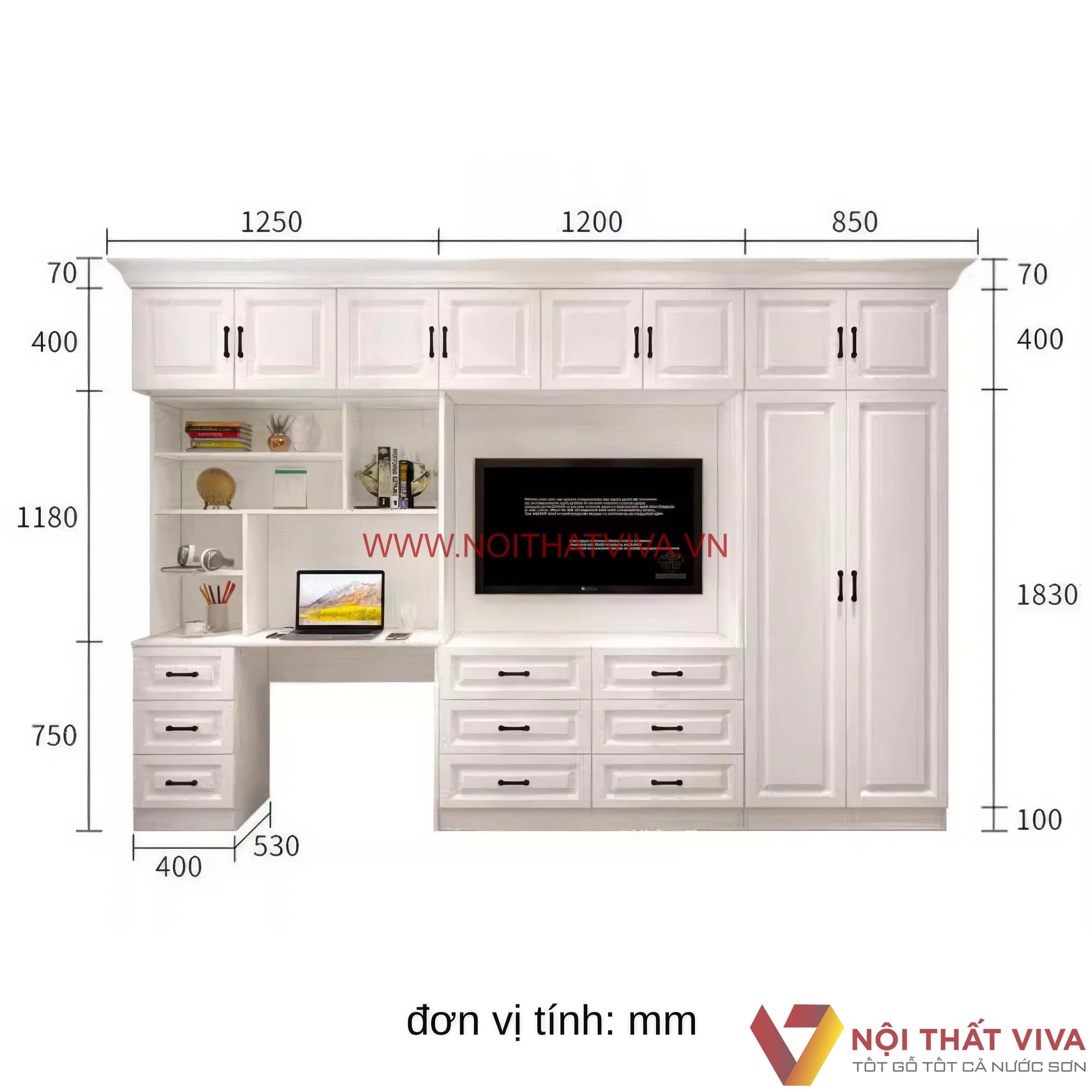 Thiết kế kệ tivi kết hợp bàn làm việc - xu hướng nội thất tiện nghi 2025
