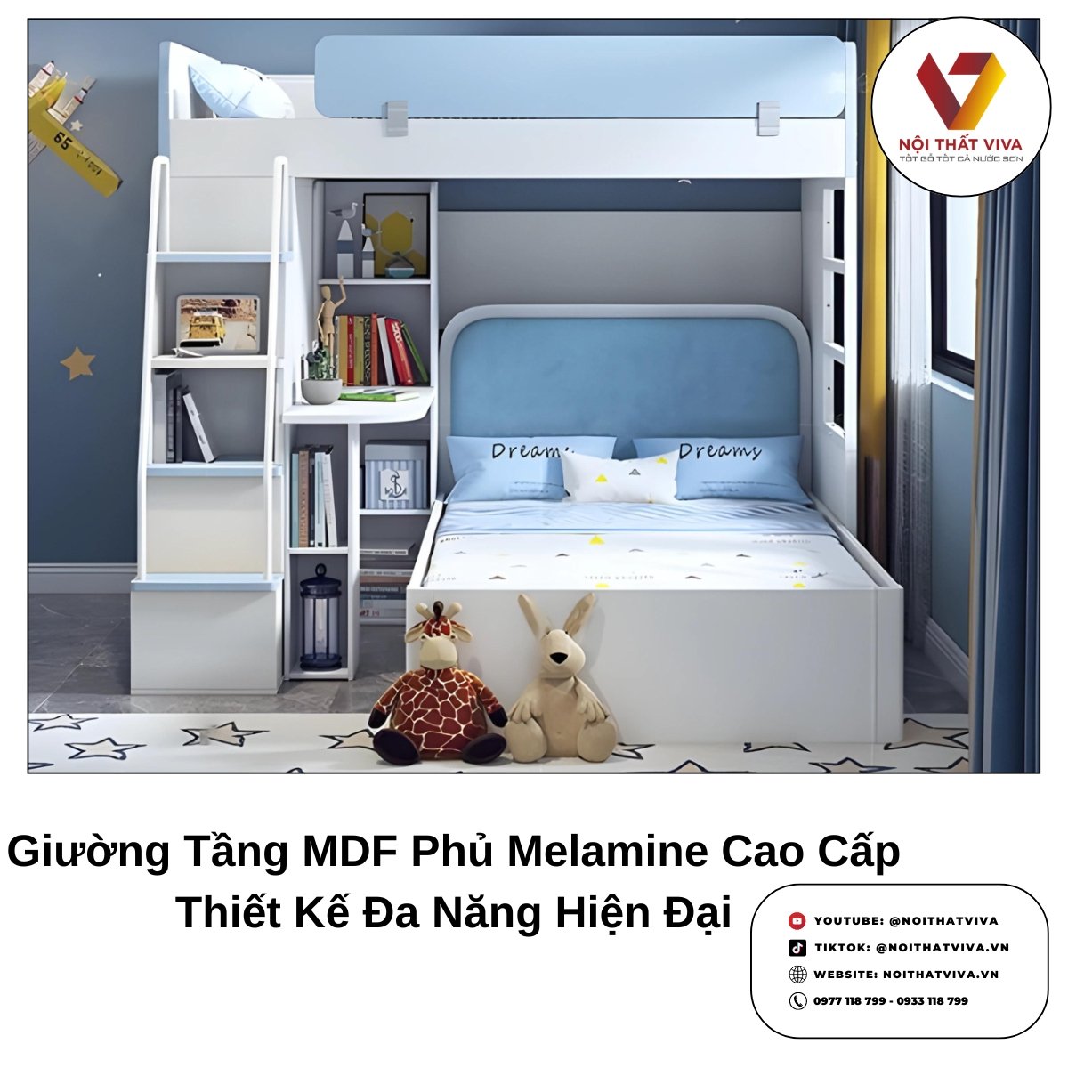 Giường Tầng MDF Phủ Melamine Cao Cấp Thiết Kế Đa Năng Hiện Đại