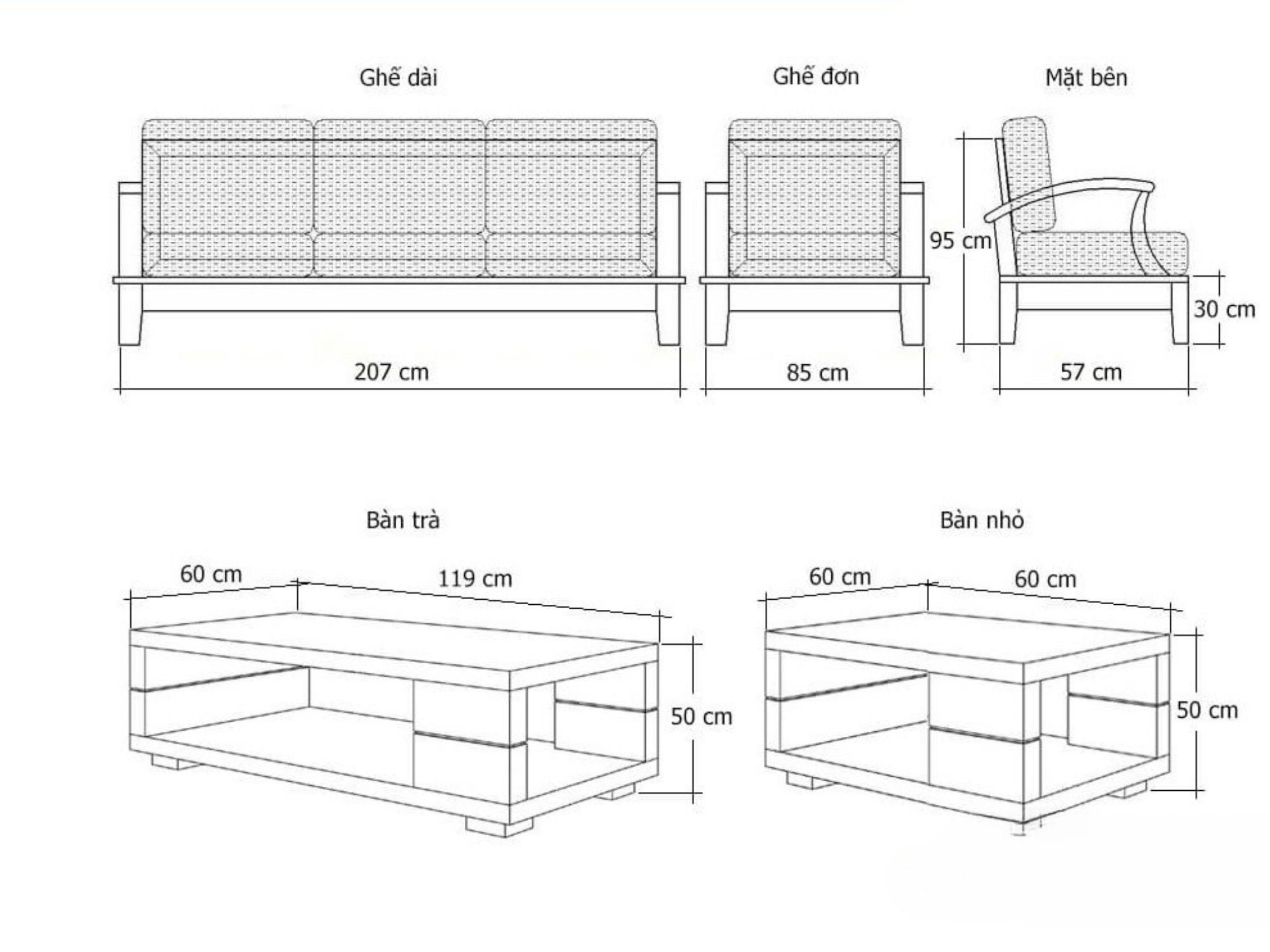 Tất tần tật kích thước sofa tiêu chuẩn nhất theo từng mẫu mã