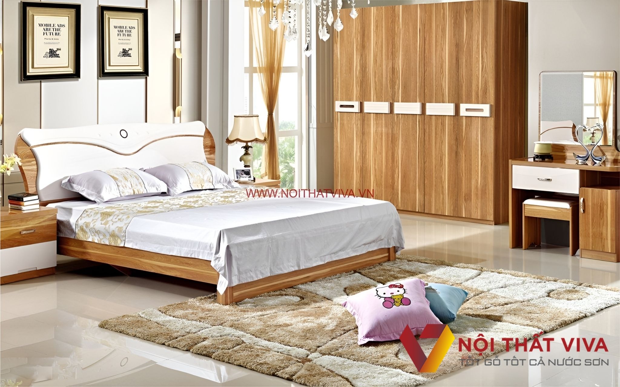 Combo Giường Tủ Hiện Đại Gỗ MDF Melamine Cho Phòng Ngủ Master