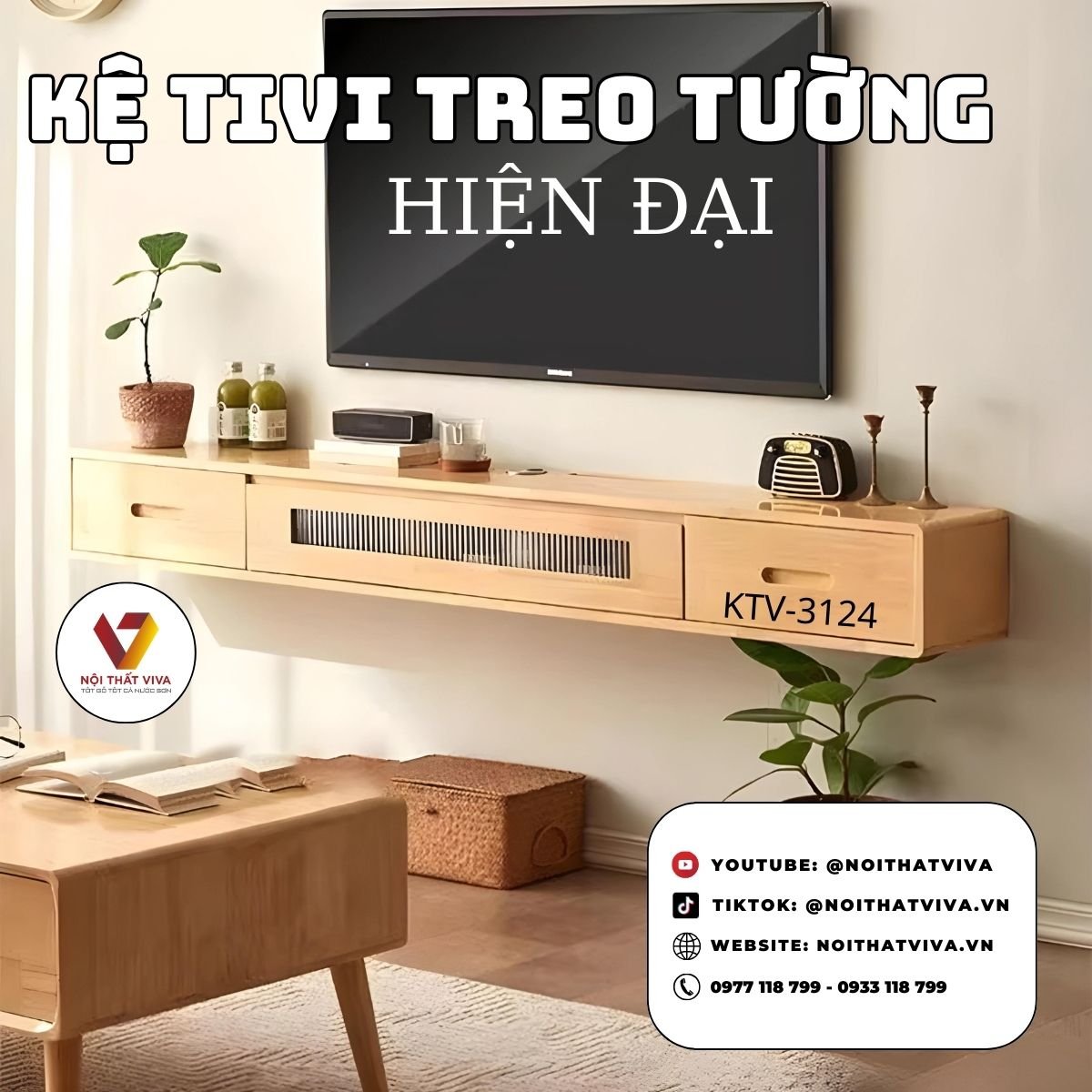 Mẫu Kệ Tivi Treo Tường Bằng Gỗ Tự Nhiên Tối Giản Hiện Đại