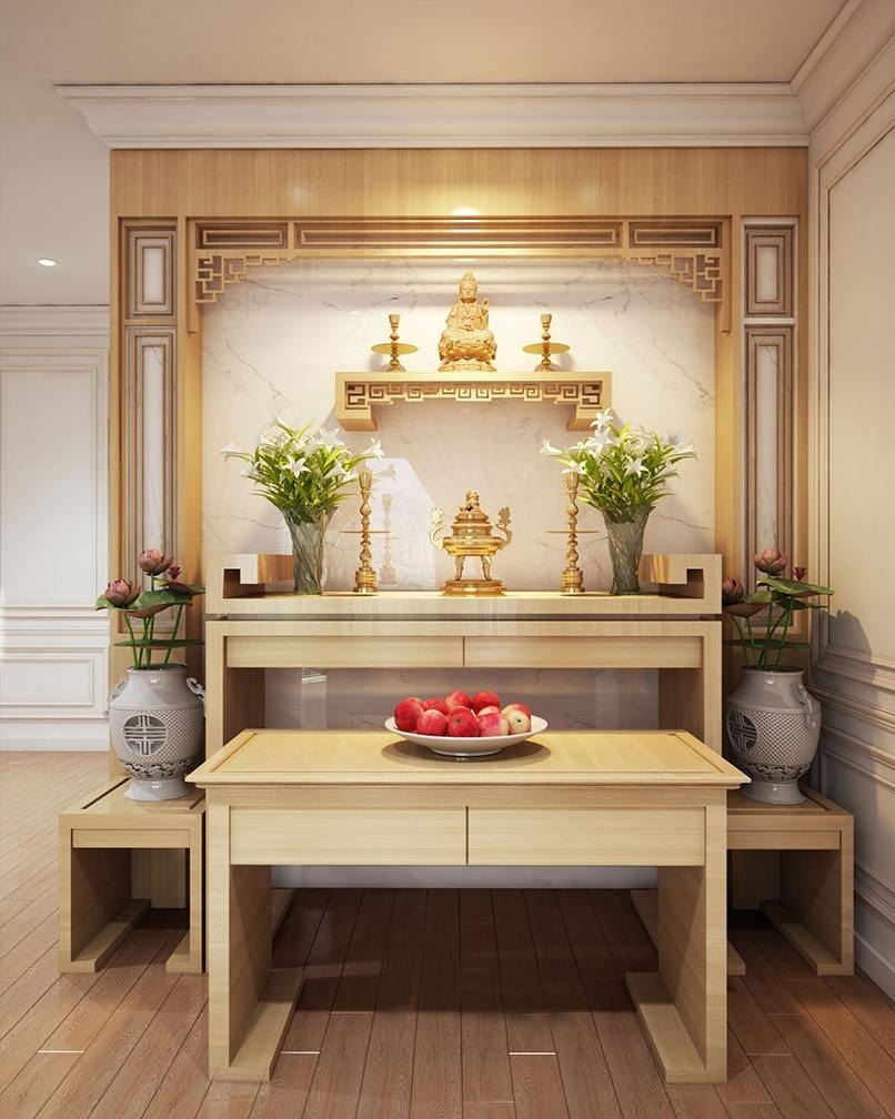 28+ Mẫu b&agrave;n thờ treo tường ph&ograve;ng kh&aacute;ch đẹp, sang trọng, chuẩn phong thủy 