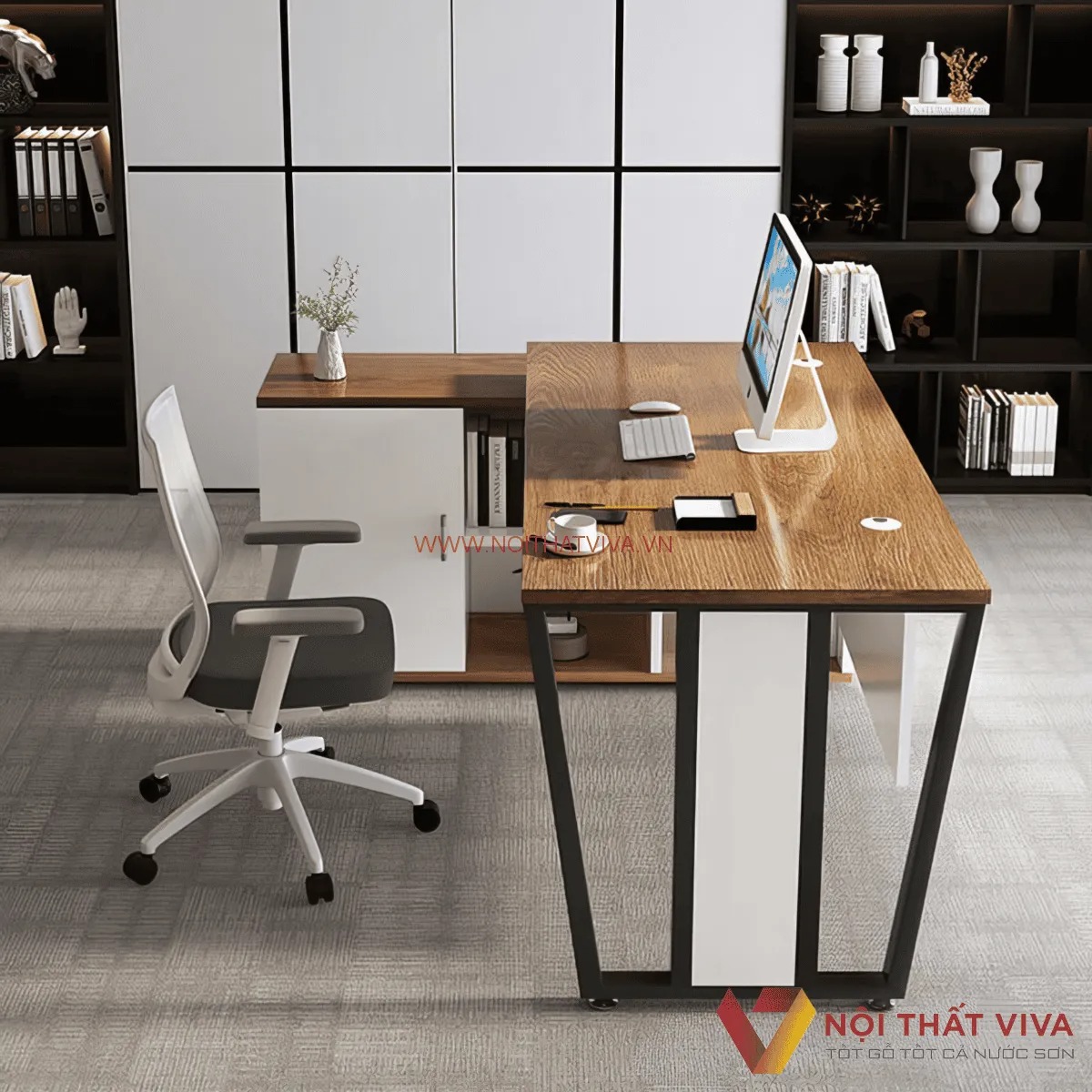 6 mẫu bàn làm việc chân sắt mặt gỗ đẹp, hiện đại đang thịnh hành nhất