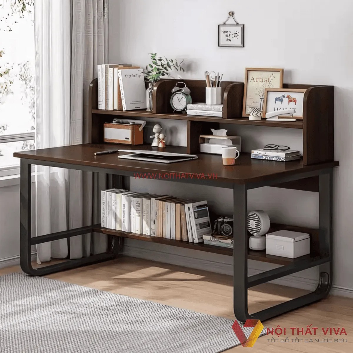 6 mẫu bàn làm việc chân sắt mặt gỗ đẹp, hiện đại đang thịnh hành nhất