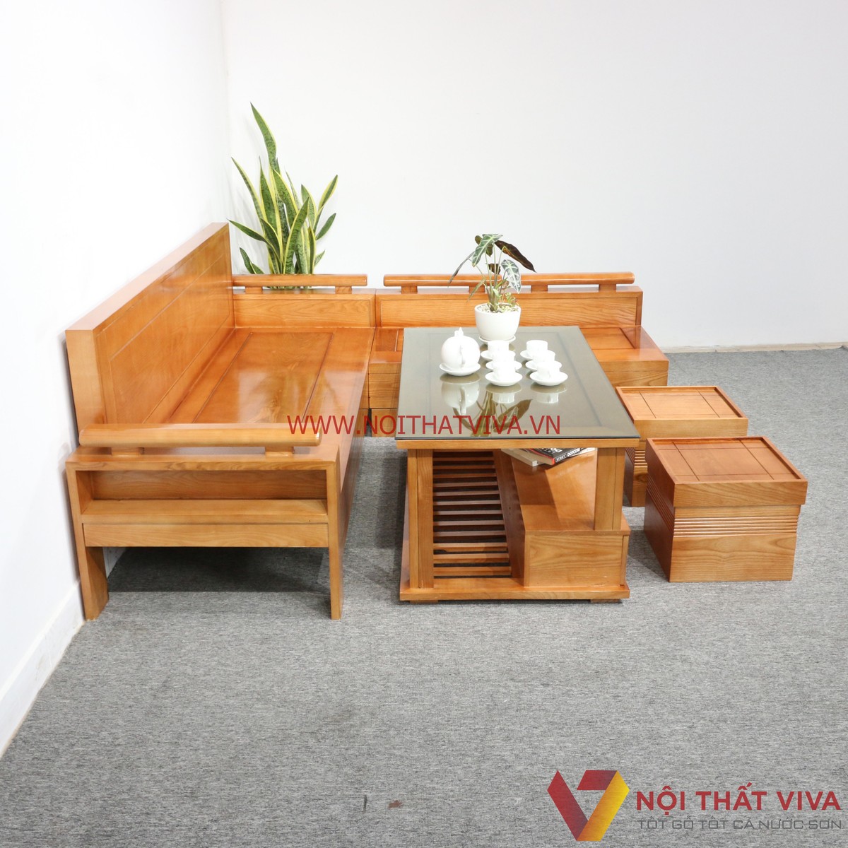bàn ghế sofa góc gỗ tự nhiên