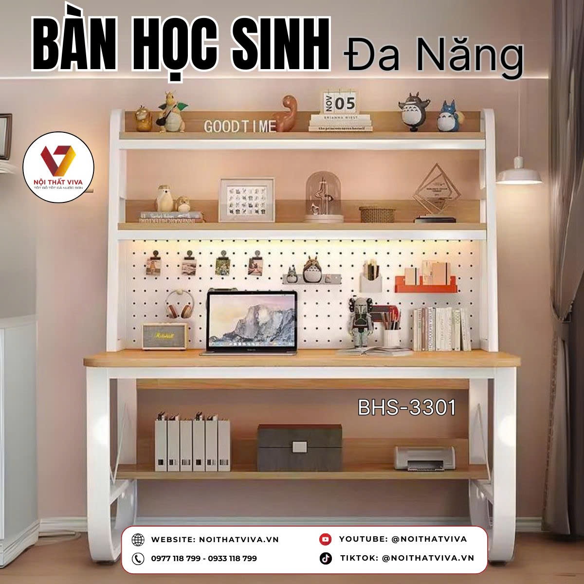 Bàn Học Sinh Đa Năng Kết Hợp Kệ Sách Và Giá Treo Tiện Lợi 