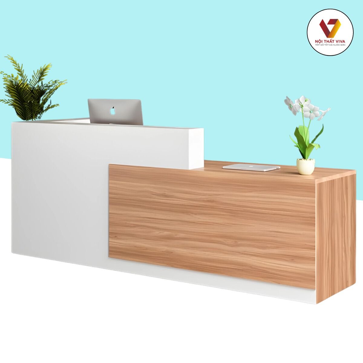 Bàn Lễ Tân Công Ty Kiểu Dáng Đơn Giản Chất Liệu MDF Melamine Hiện Đại