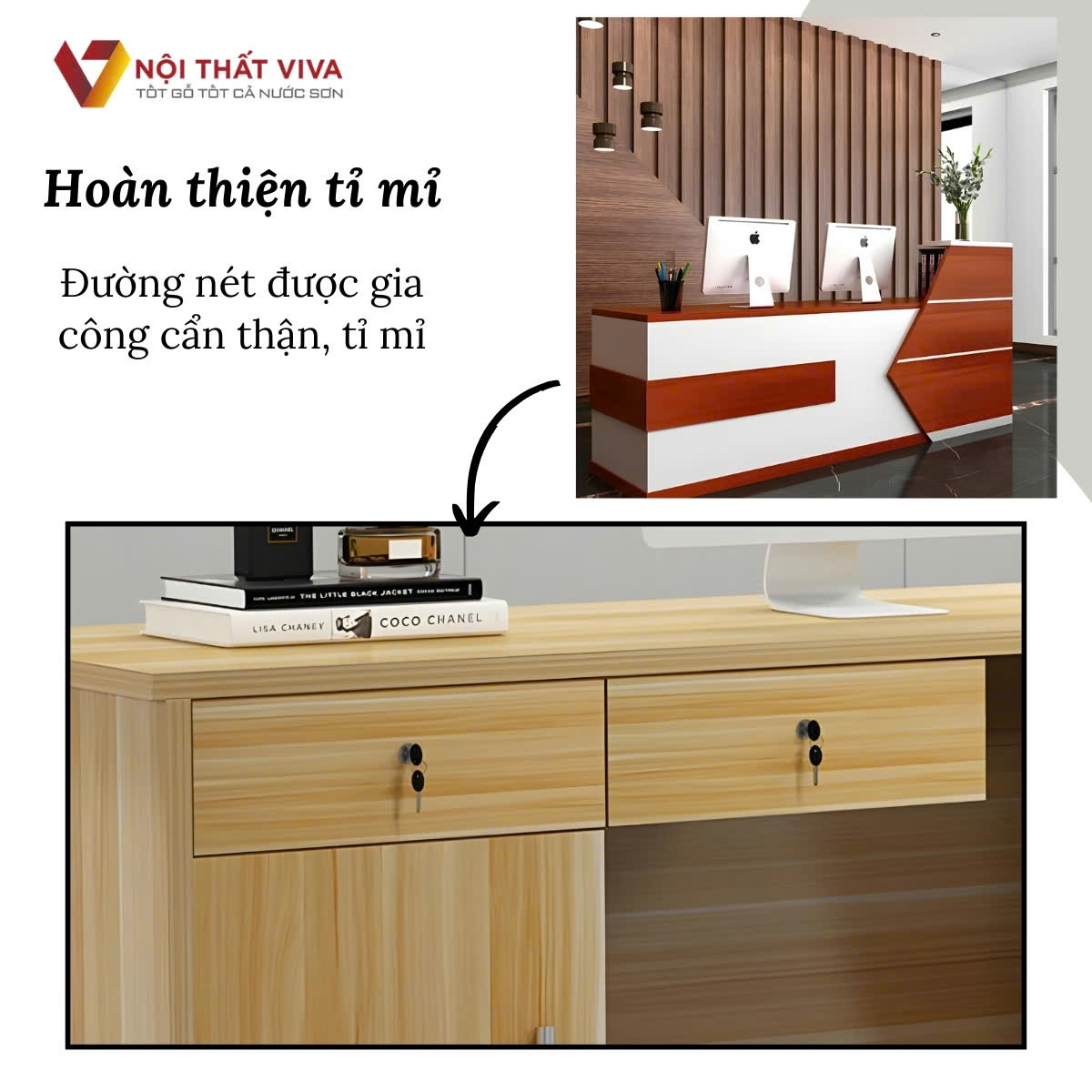 Bàn Lễ Tân Gỗ Công Nghiệp Thiết Kế Hiện Đại Tiện Dụng