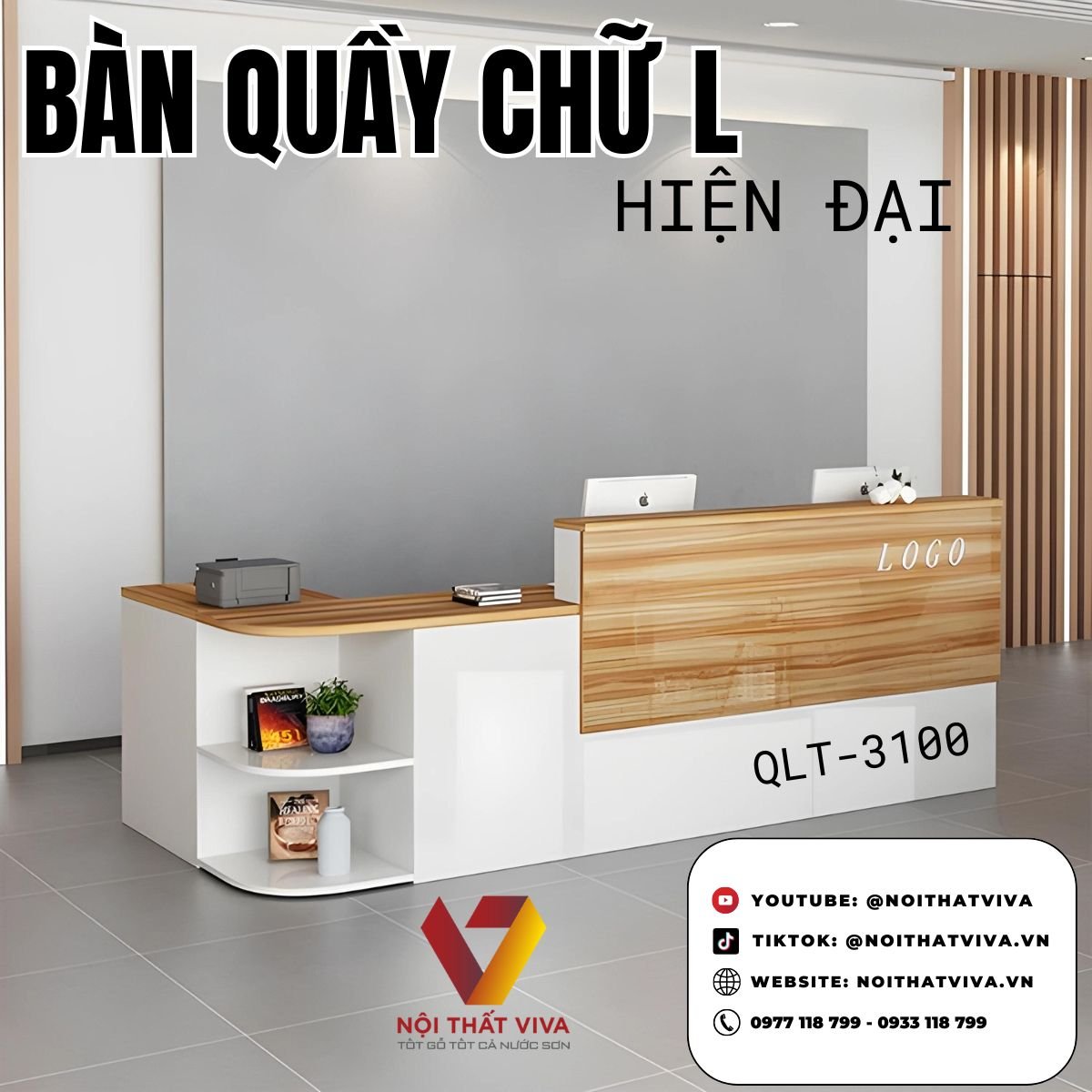 Bàn Quầy Chữ L Bằng Gỗ Công Nghiệp Thiết Kế Hiện Đại 