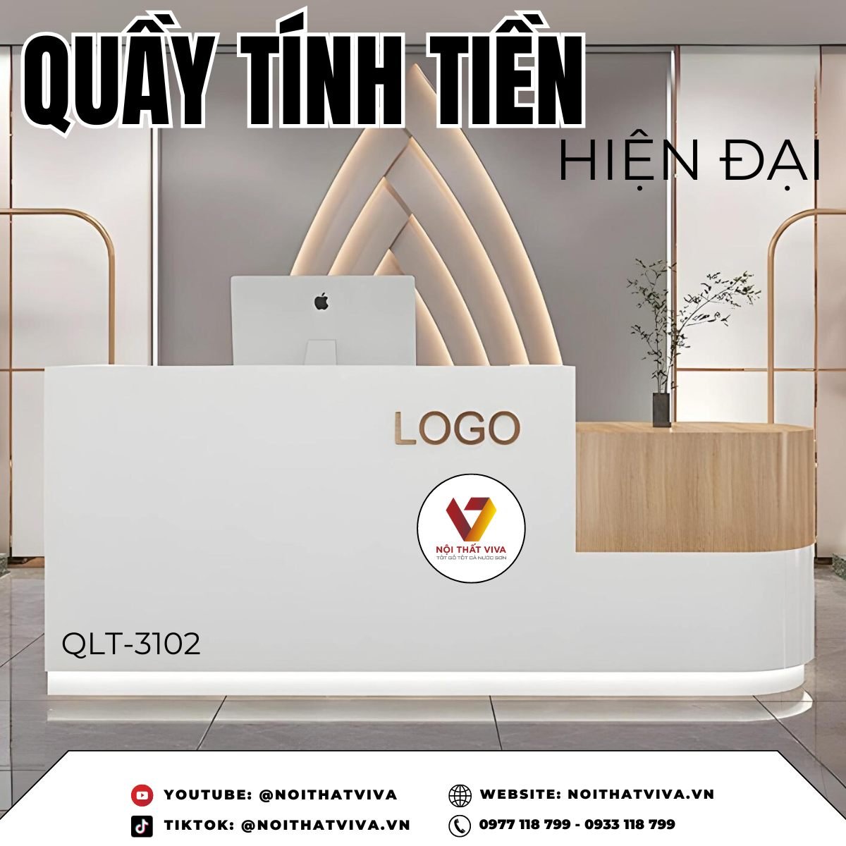 Bàn Quầy Tính Tiền Thiết Kế Bo Góc Chữ L Chất Liệu Gỗ Công Nghiệp MDF