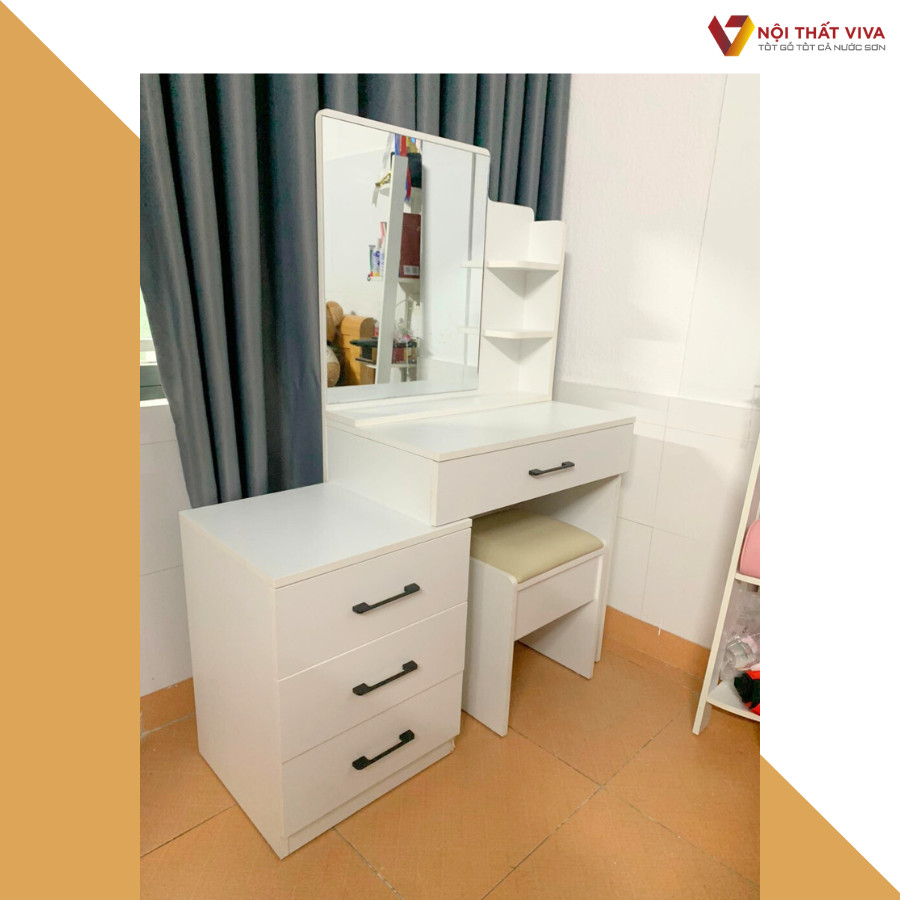 Bàn Trang Điểm Đẹp Từ Gỗ MDF Phủ Melamine Màu Trắng Anh Huy - Gò Vấp