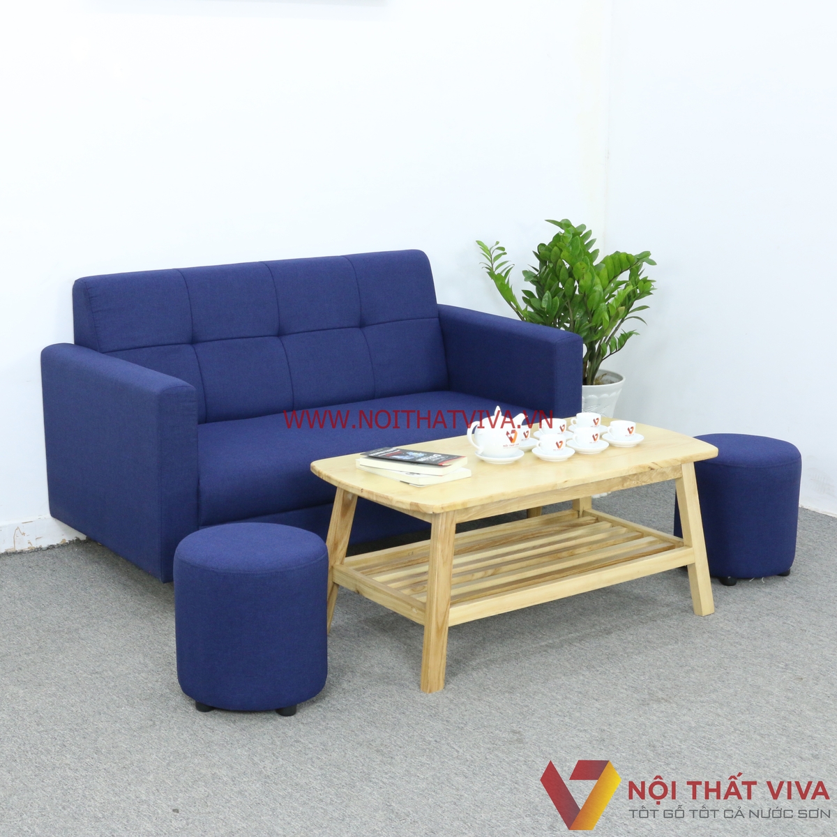 Bộ Bàn Ghế Sofa Cho Phòng Khách Nhỏ Màu Xanh Dương - Sofa Nệm Giá Rẻ