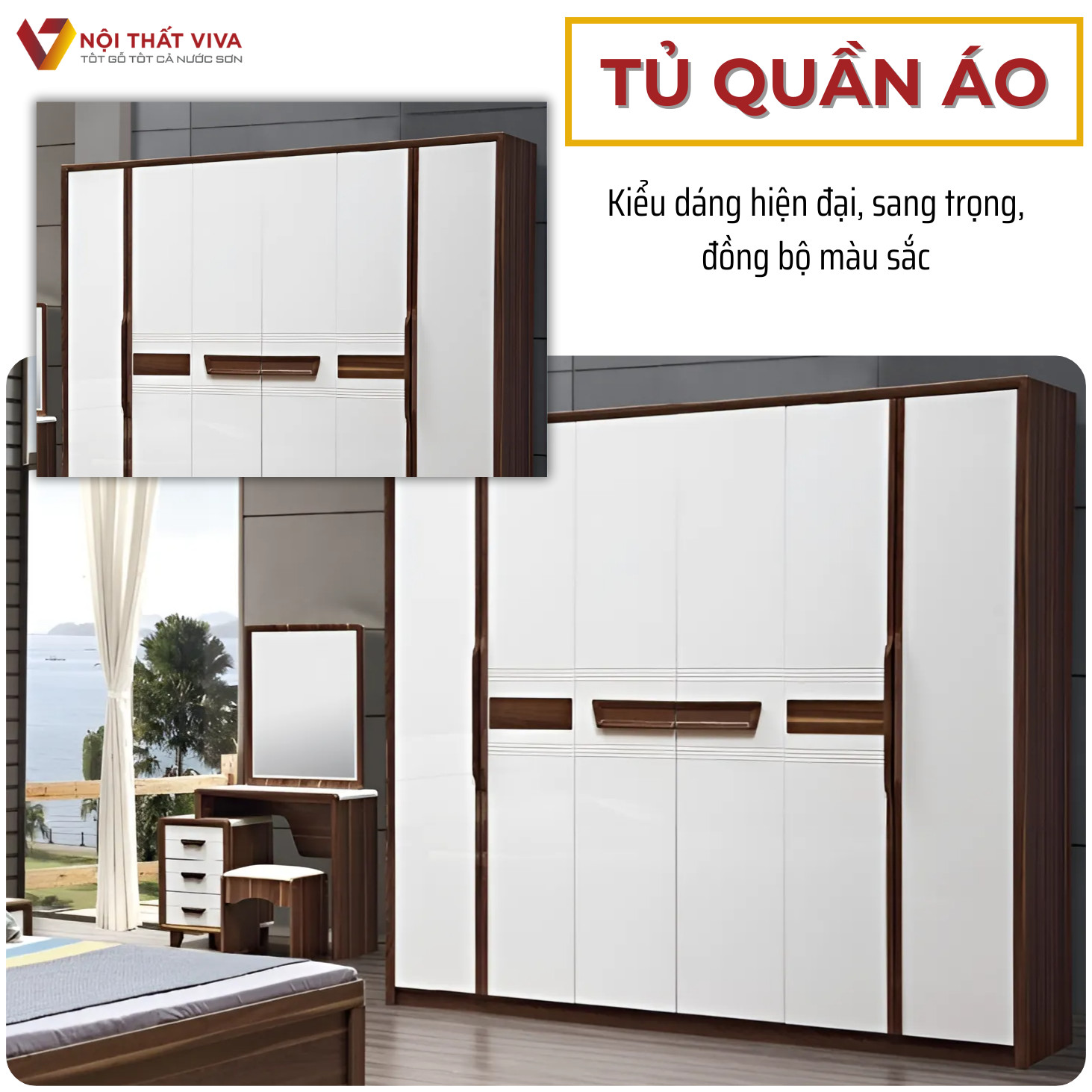 Bộ Giường Tủ Gỗ Công Nghiệp Màu Óc Chó Kiểu Dáng Độc Đáo Hiện Đại