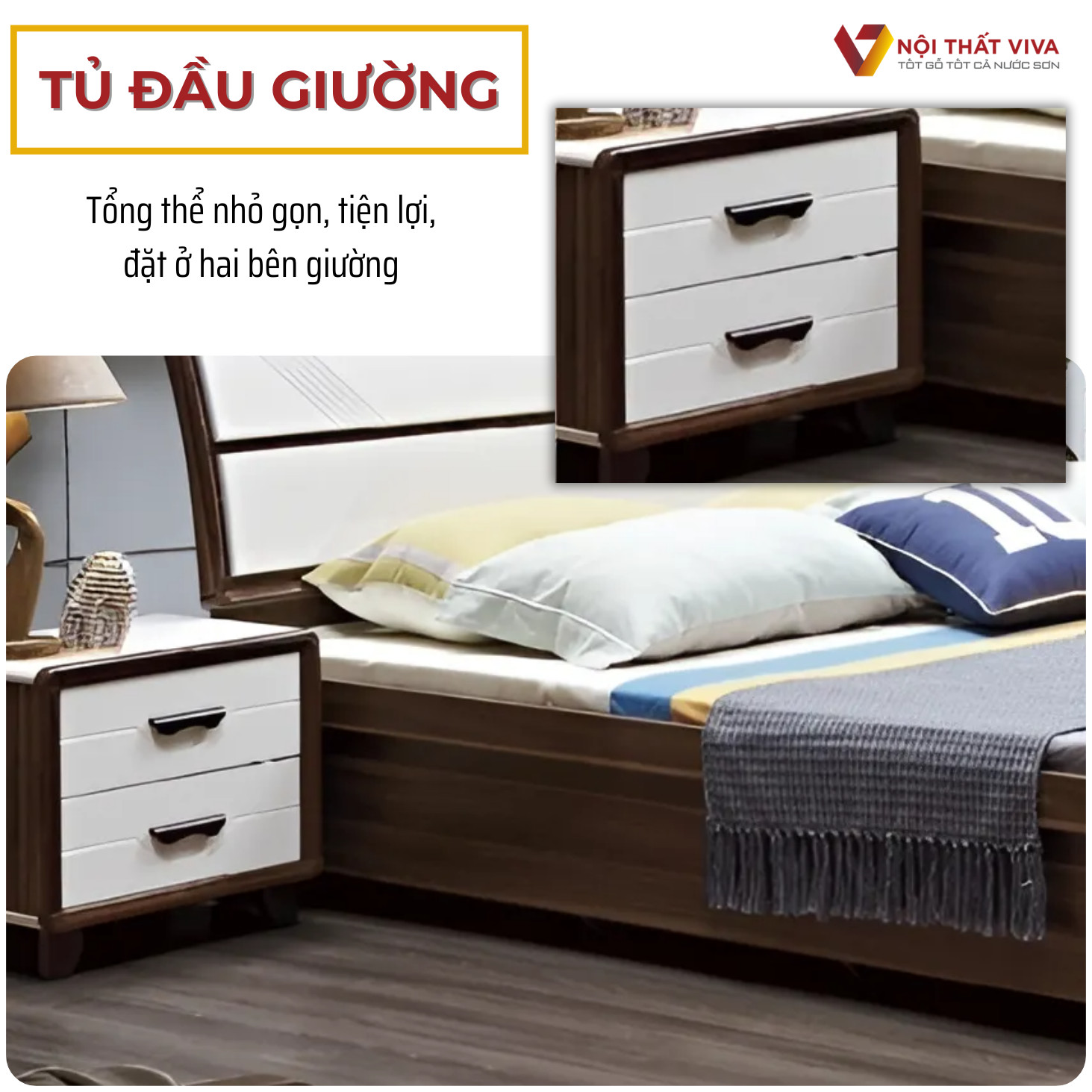 Bộ Giường Tủ Gỗ Công Nghiệp Màu Óc Chó Kiểu Dáng Độc Đáo Hiện Đại