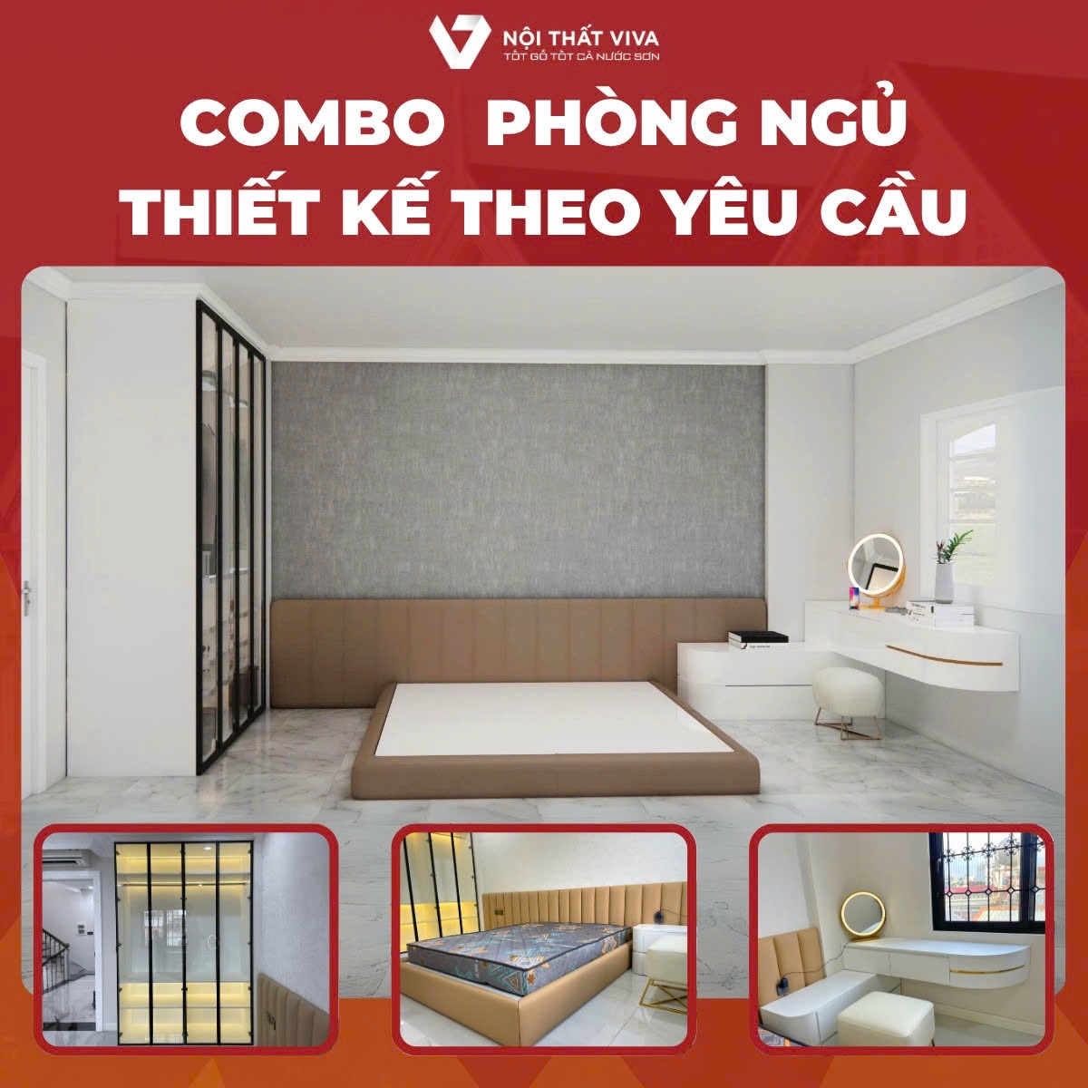 Combo giường tủ bàn trang điểm đẹp, rẻ, bền, đáng sắm tại Nội thất Viva