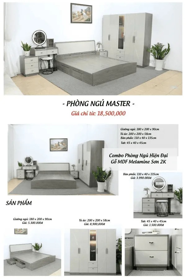 Combo giường tủ bàn trang điểm đẹp, rẻ, bền, đáng sắm tại Nội thất Viva