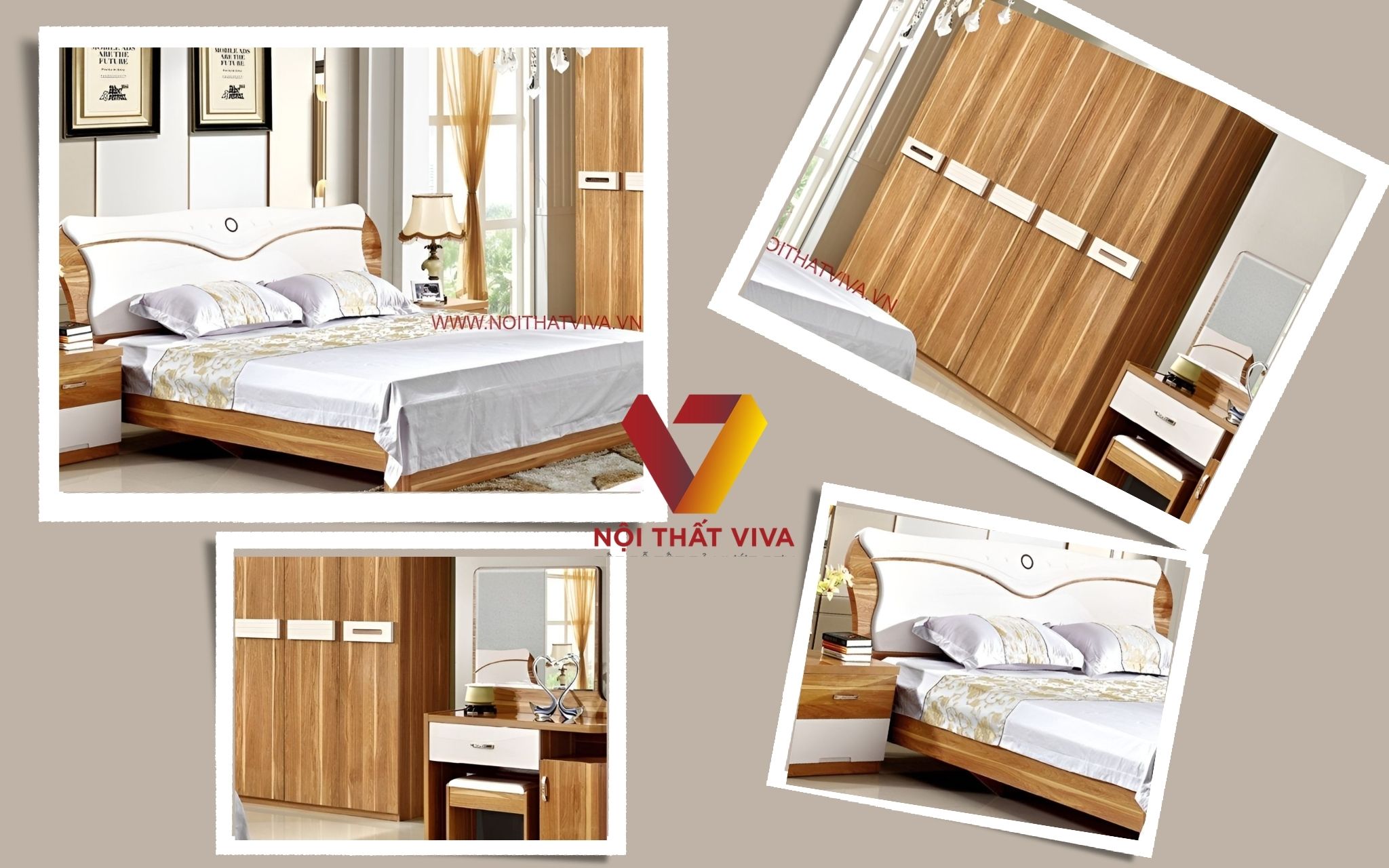 Combo Giường Tủ Hiện Đại Gỗ MDF Melamine Cho Phòng Ngủ Master
