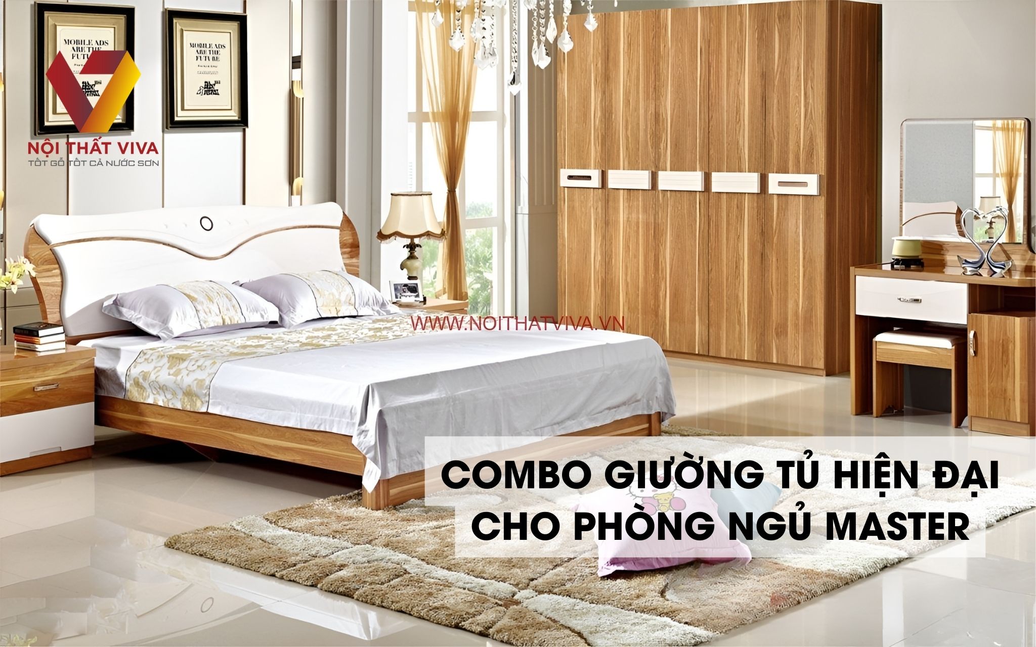 Combo Giường Tủ Hiện Đại Gỗ MDF Melamine Cho Phòng Ngủ Master