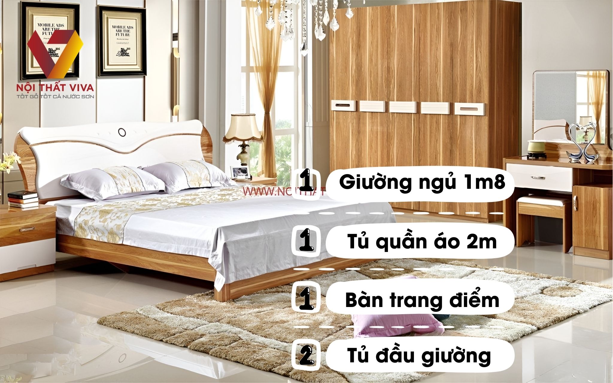 Combo Giường Tủ Hiện Đại Gỗ MDF Melamine Cho Phòng Ngủ Master