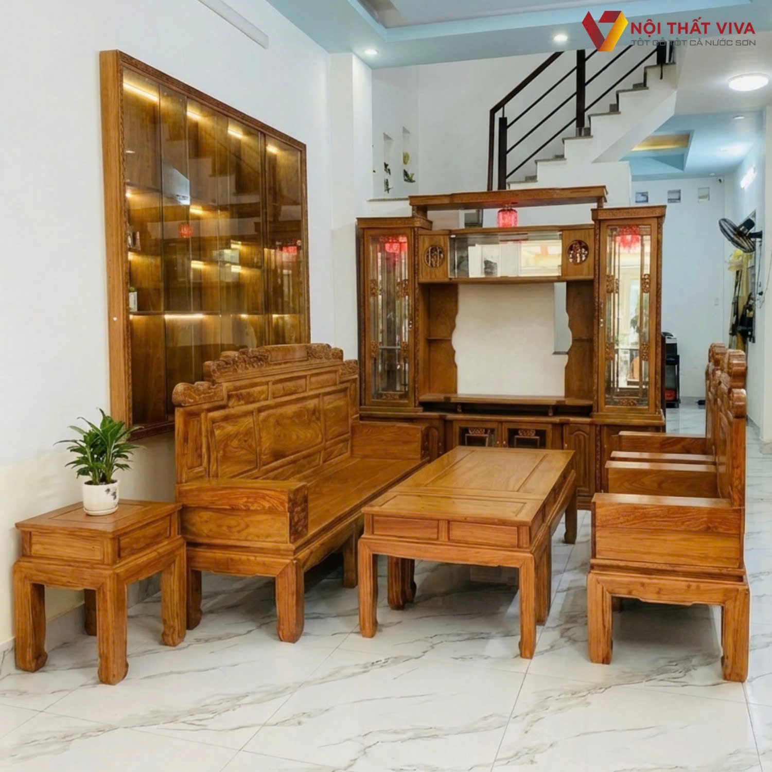 Combo ph&ograve;ng kh&aacute;ch gỗ tự nhi&ecirc;n đ&oacute;n Tết 2026 sang trọng, hợp phong thủy nh&agrave; Việt