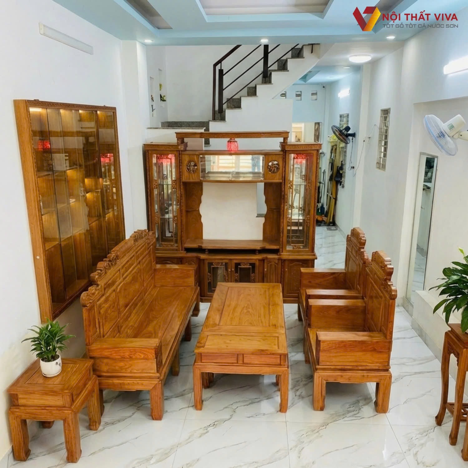 Combo ph&ograve;ng kh&aacute;ch gỗ tự nhi&ecirc;n đ&oacute;n Tết 2026 sang trọng, hợp phong thủy nh&agrave; Việt