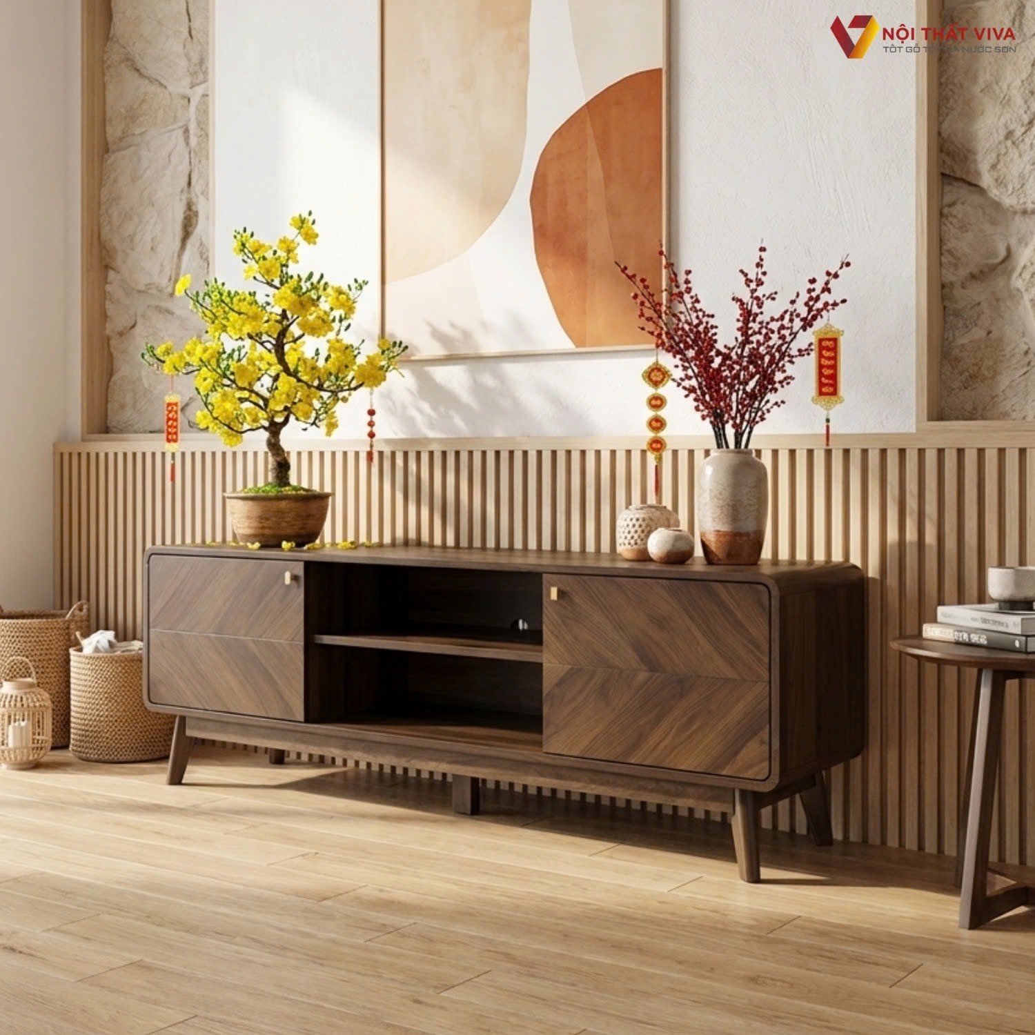 Combo ph&ograve;ng kh&aacute;ch gỗ tự nhi&ecirc;n đ&oacute;n Tết 2026 sang trọng, hợp phong thủy nh&agrave; Việt