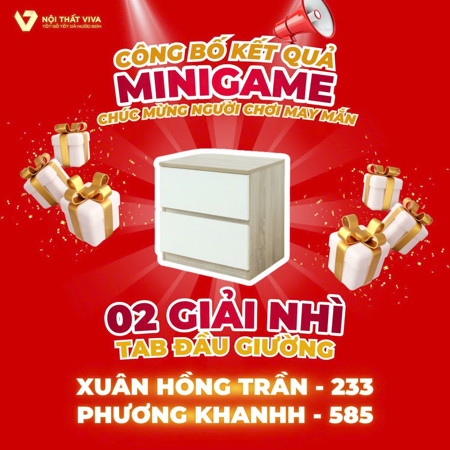 Công bố kết quả minigame “Đoán trúng tên giường - Rinh quà siêu đã” cùng Nội thất Viva!