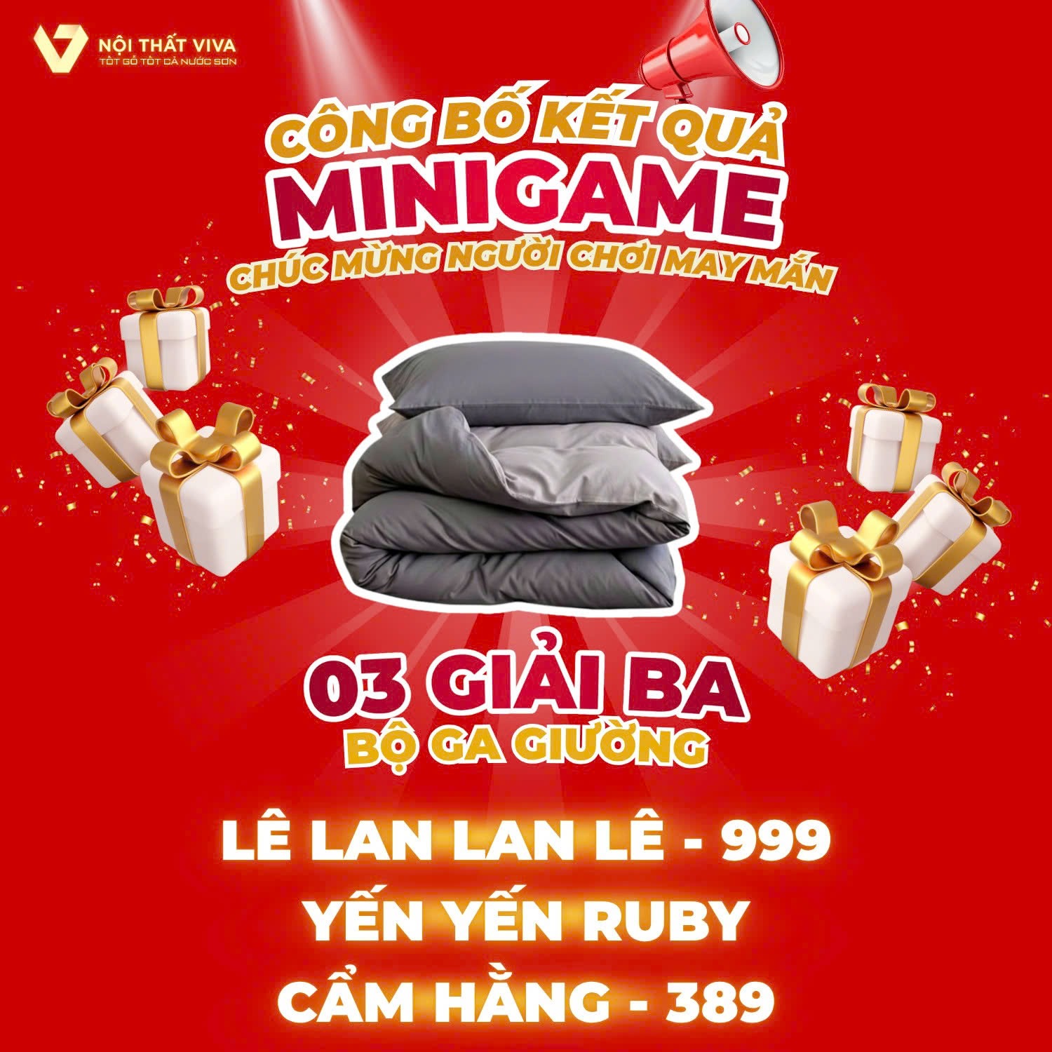 Công bố kết quả minigame “Đoán trúng tên giường - Rinh quà siêu đã” cùng Nội thất Viva!