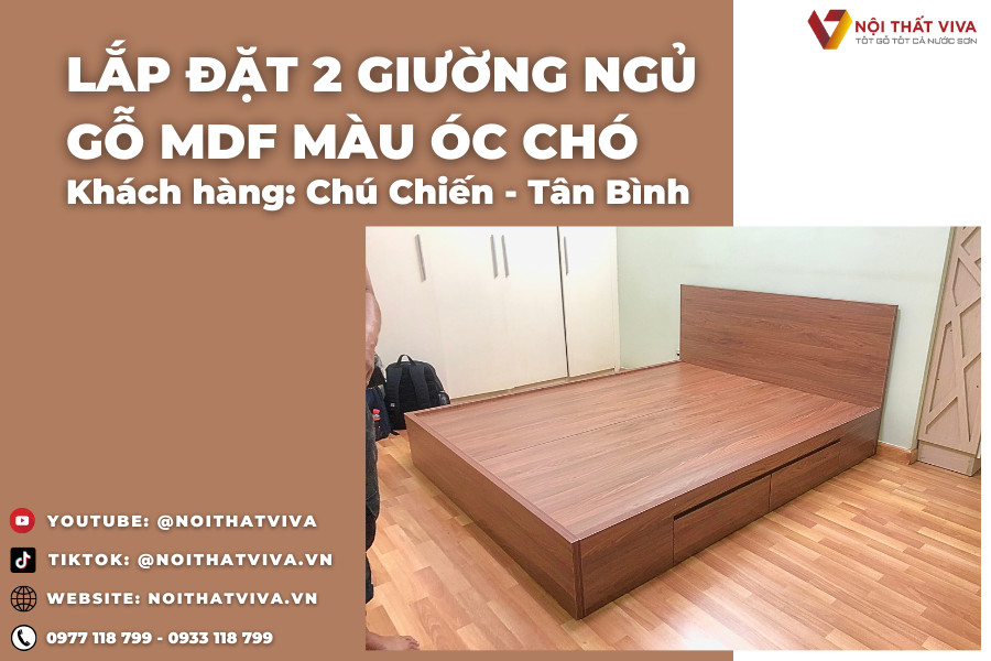 Giao Lắp 2 Giường Ngủ MDF Phủ Melamine Màu Nâu Chú Chiến - Tân Bình 