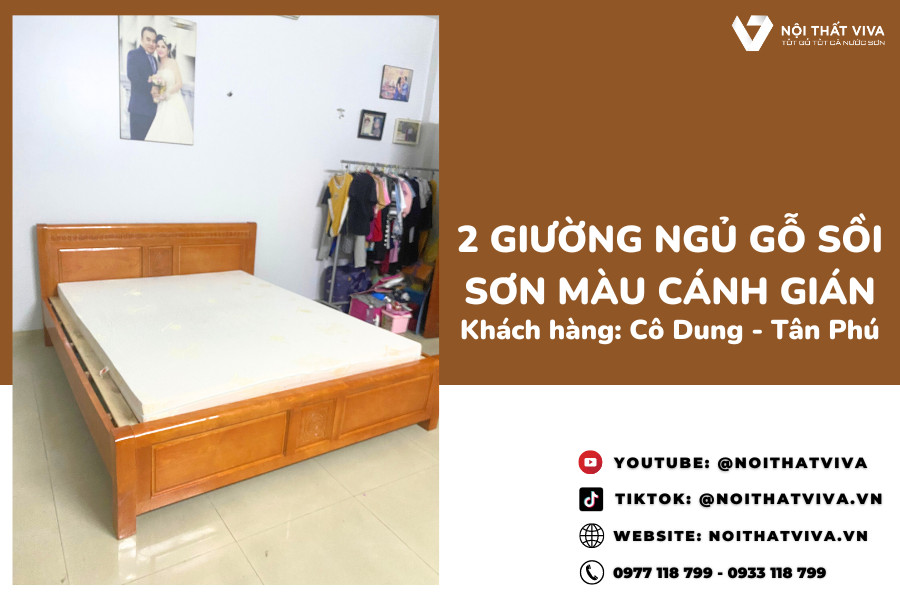 Giao Lắp 2 Giường Ngủ Sồi Nga Sơn Màu Cánh Gián Cô Dung - Tân Phú