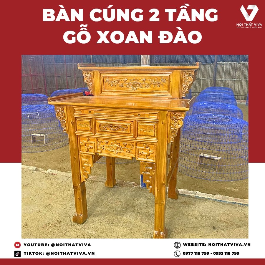 Giao Lắp Bàn Thờ Cúng Gia Tiên Từ Gỗ Xoan Đào Cao Cấp Chạm Hoa Văn