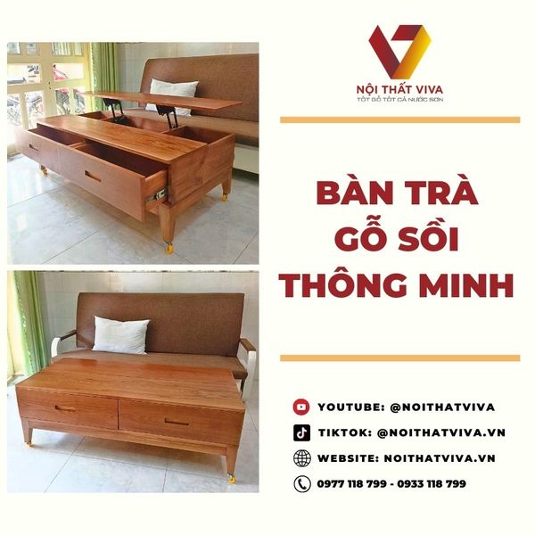 Giao Lắp Bàn Trà Sofa Gỗ Sồi - Mặt Bàn Nâng Hạ Thông Minh