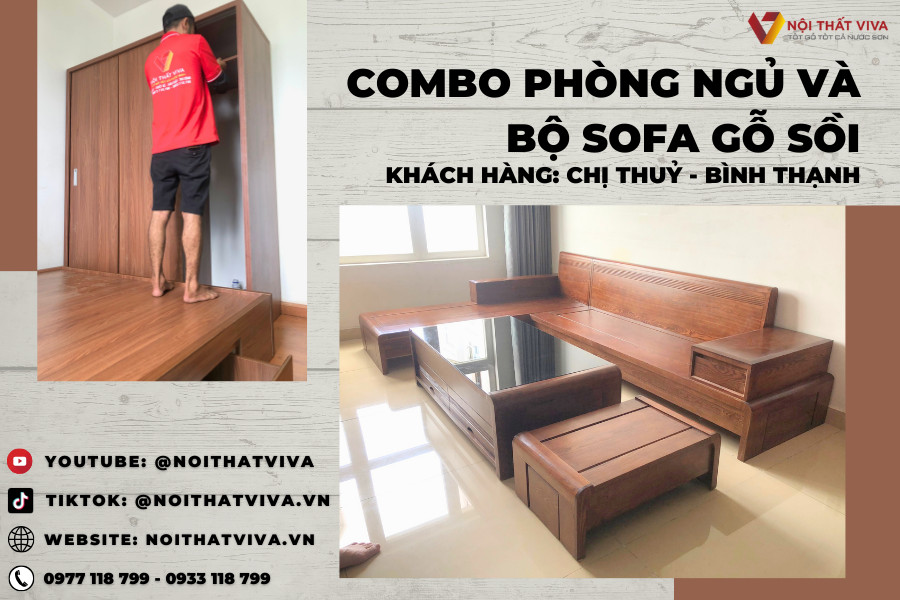 Giao Lắp Bộ Combo Phòng Ngủ và Bộ Bàn Ghế Chữ L Gỗ Sồi Chi Thủy - Bình Thạnh