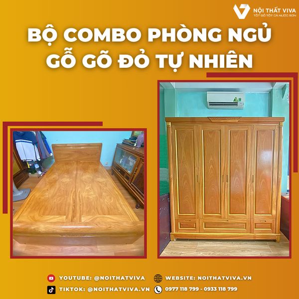 Giao Lắp Combo Tủ Giường Gỗ Gõ Đỏ Tự Nhiên - Tinh Hoa Nội Thất Viva