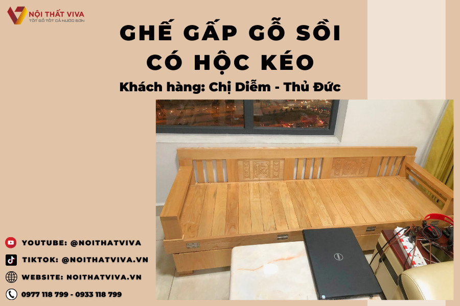 Giao Lắp Ghế Gấp Thành Giường Gỗ Sồi Có Học Kéo chị Diễm - Thủ Đức