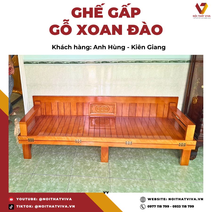 Giao Lắp Ghế Giường Gấp Thông Minh Gỗ Xoan Đào Anh Hùng - Kiên Giang