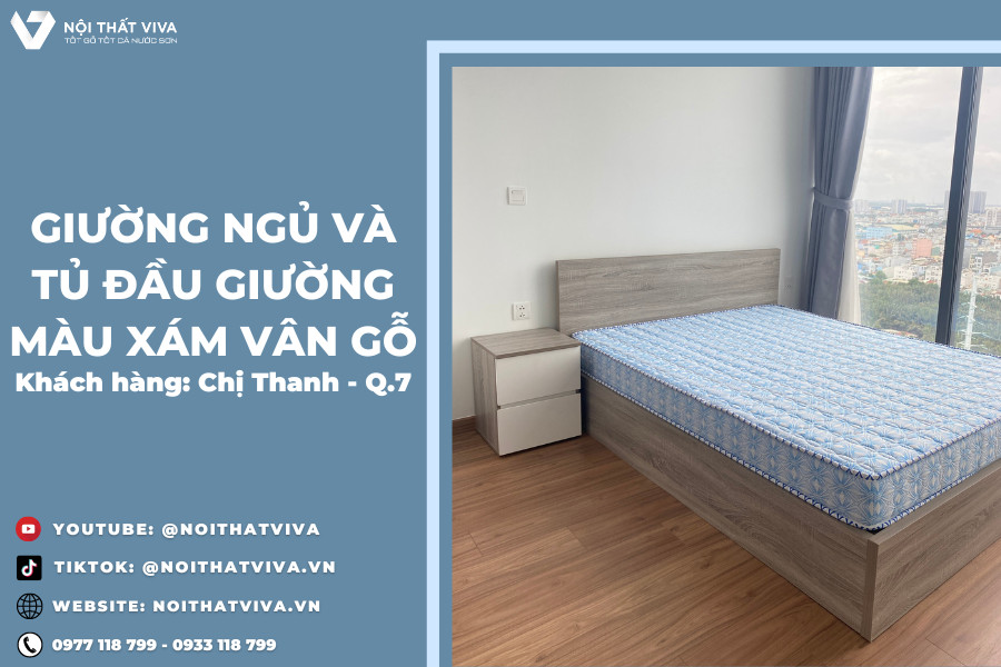 Giao Lắp Giường Công Nghiệp Đẹp Màu Xám Vân Gỗ chị Thanh - Quận 7