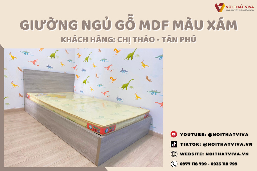 Giao Lắp Giường Gỗ Đơn 1m2 Màu Xám Hiện Đại chị Thảo - Tân Phú