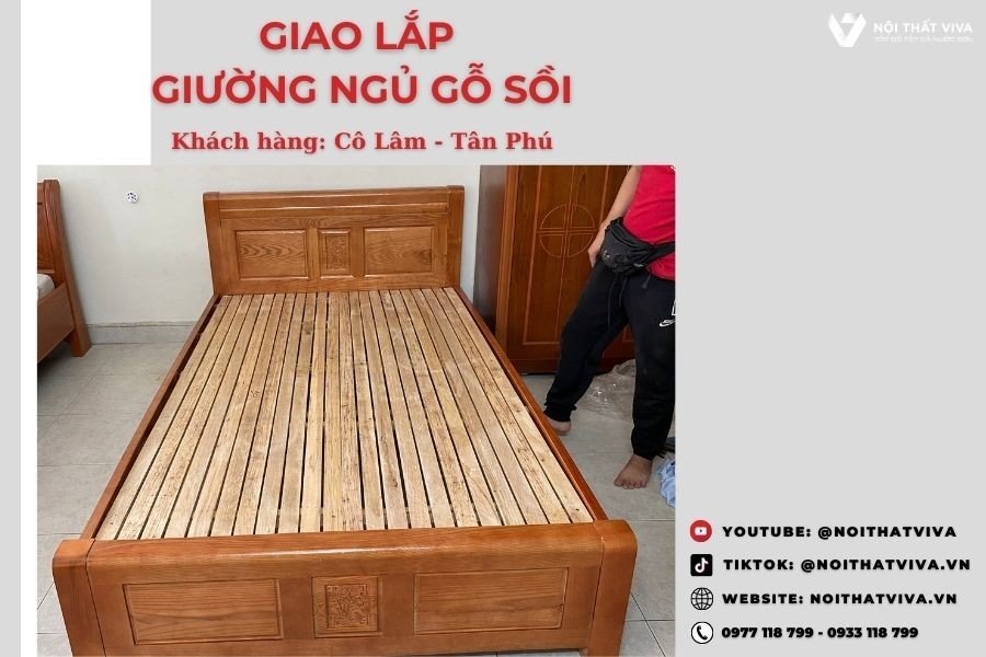 Giao Lắp Giường Gỗ Sồi 1m4 - Cô Lâm - Tân Phú Hoàn Hảo Cho Không Gian.