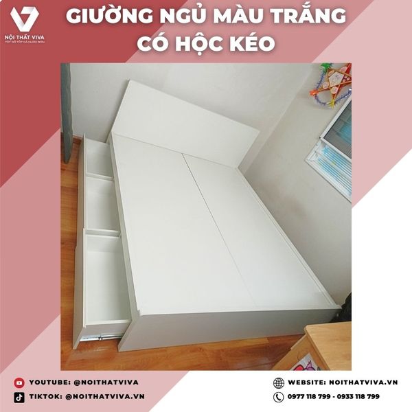 Giao Lắp Giường Ngủ Màu Trắng Có Ngăn Kéo - Hiện Đại và Tiện Nghi