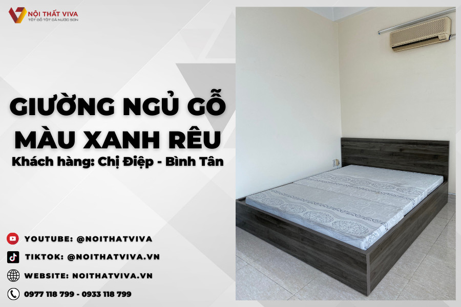 Giao Lắp Giường Ngủ Màu Xanh Rêu Chị Điệp - Bình Tân 