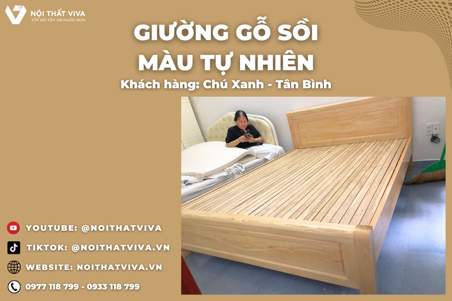 Giao Lắp Mẫu Giường Gỗ Sồi Đẹp chú Xanh - Tân Bình